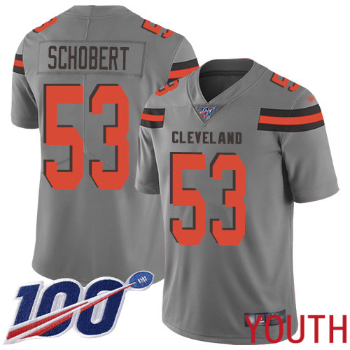 Cleveland Browns Joe Schobert Youth Gray Limited Jersey #53 NFL Football 100th Season Inverted Legend->youth nfl jersey->Youth Jersey